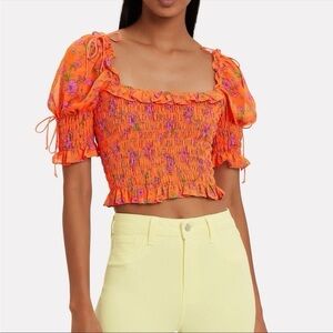 For Love & Lemons Peony Smocked Crop Top